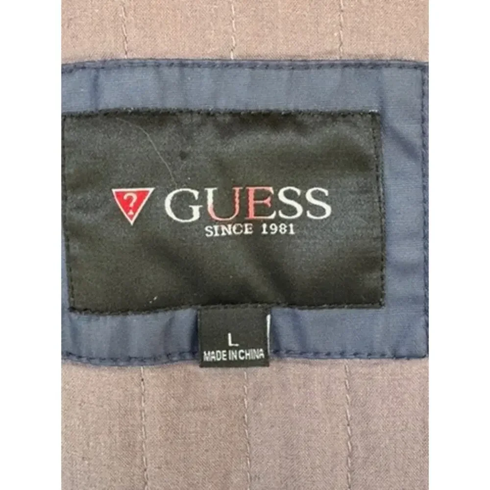 Guess Jacket Mens Large Navy/Gray Hooded Zip Bomber Lightweight Casual